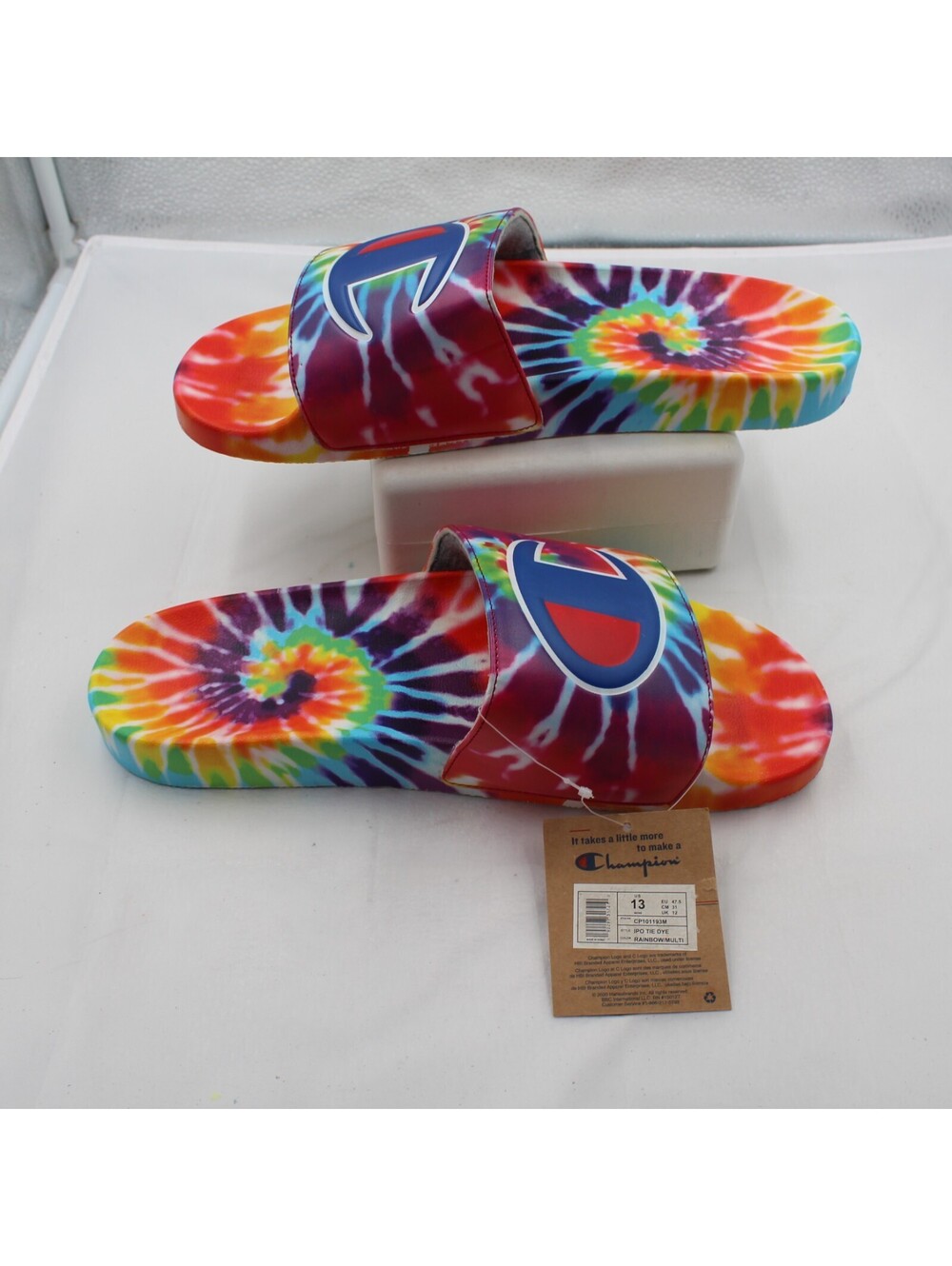 Champion Men's IPO Slides Sandals Size 13 Tie Dye Rainbow Multicolor Slip On